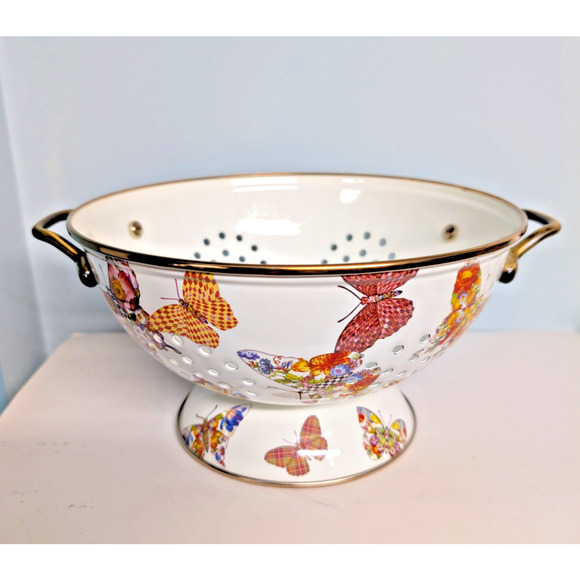Mackenzie Childs LARGE Butterfly White Colander 9.5" dia. Colorful Kitchen - Picture 5 of 5
